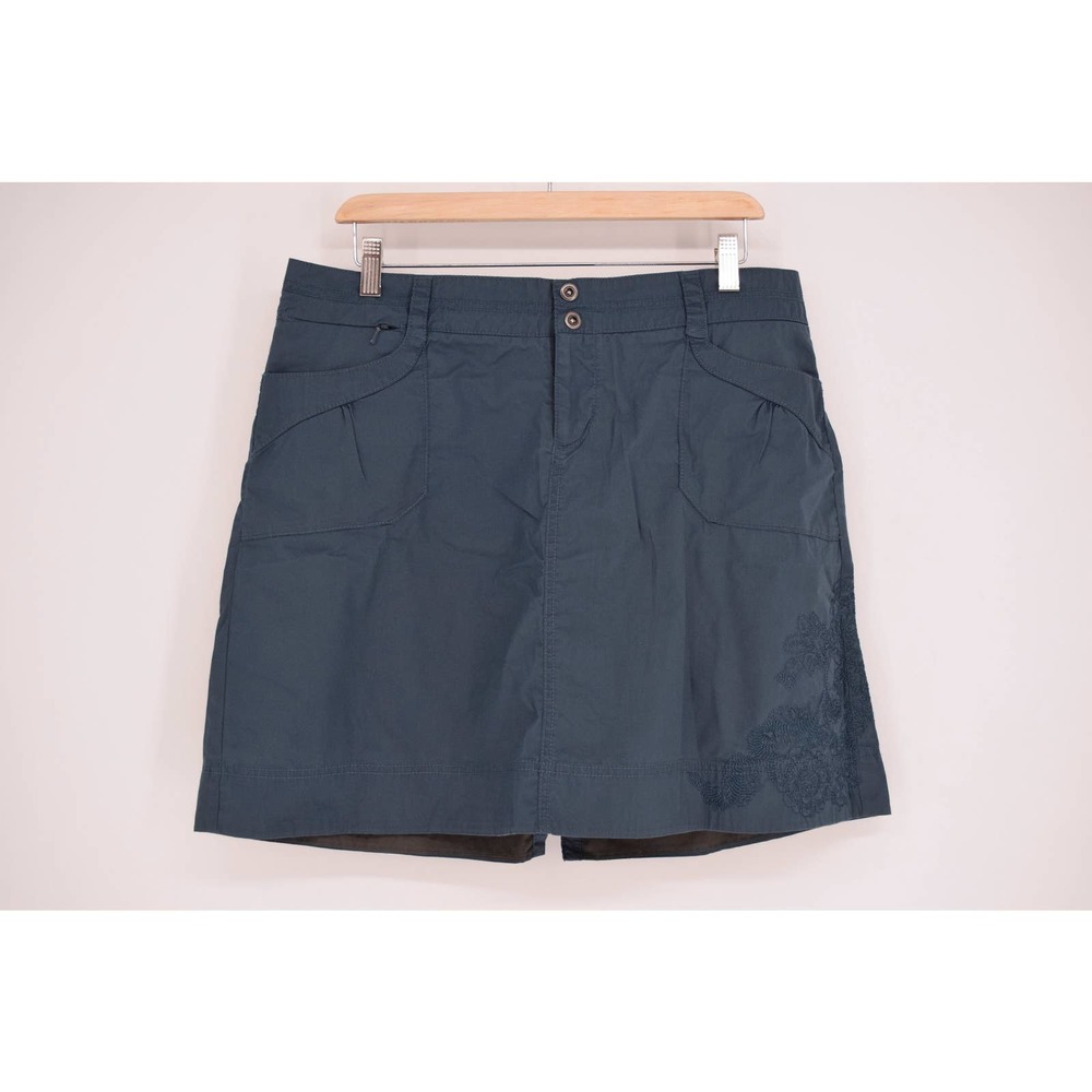 REI hiking cargo embroidered floral skirt teal blue size 12 women's